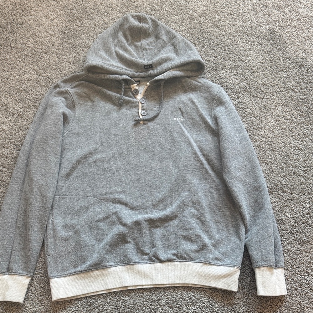 Gray Hooded Sweatshirt with Button Detail